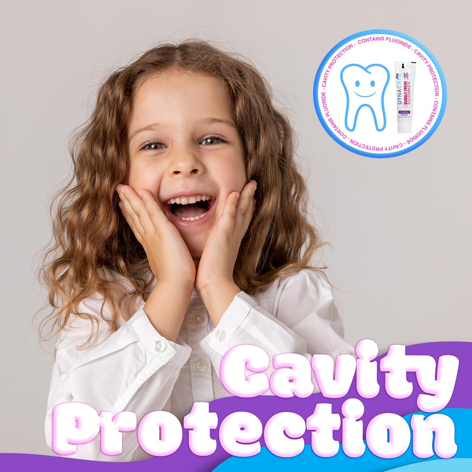 DynaCare Bubble Fresh Fluoride Toothpaste for Kids, Bubblegum Flavor, Cavity Protection, Daily Oral Hygiene - 4.6 oz., 1 Case of 60