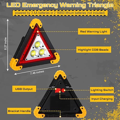 Miniatura 3 de Paquete de 3 luces LED de advertencia de emergencia triangulares recargables triángulos LED triangulares luces de emergencia para coches, luz de