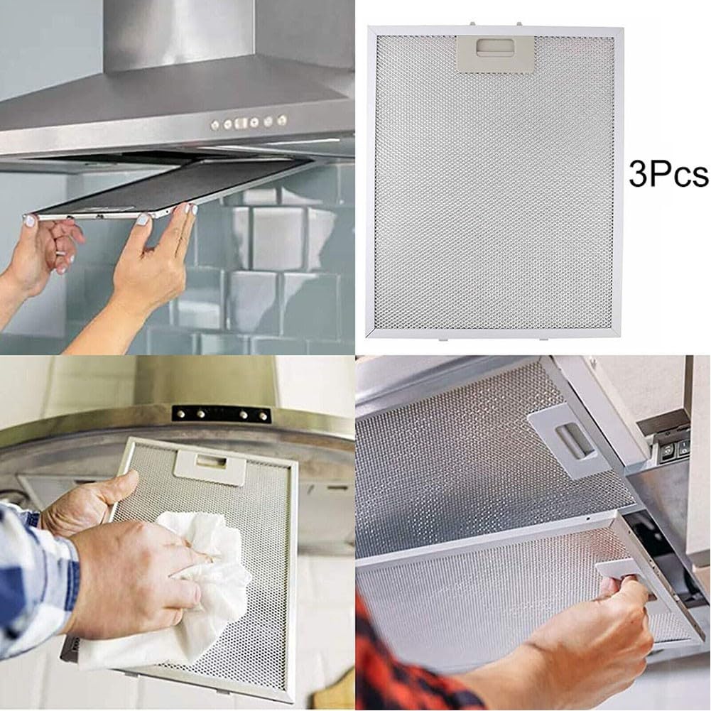 Lot de 3 filtres argentés pour hotte aspirante en maille métallique - 340 x 280 x 9 mm - 5 couches de filtration de graisse aluminisée