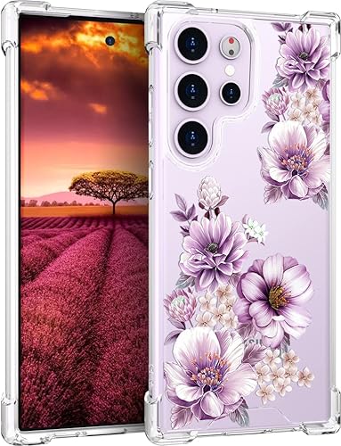 Funda transparente con diseño floral lindo para mujer, diseño femenino para Galaxy S23 Ultra, diseño floral compatible con Samsung Galaxy S23 Ultra