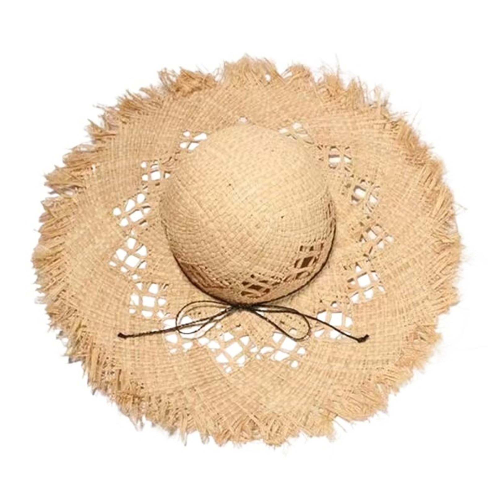 Generico Cappello da Sole in Paglia Lafite da Donna - Cappello da Spiaggia a Tesa Larga con Bordi ruvidi per L'Estate e i Viaggi