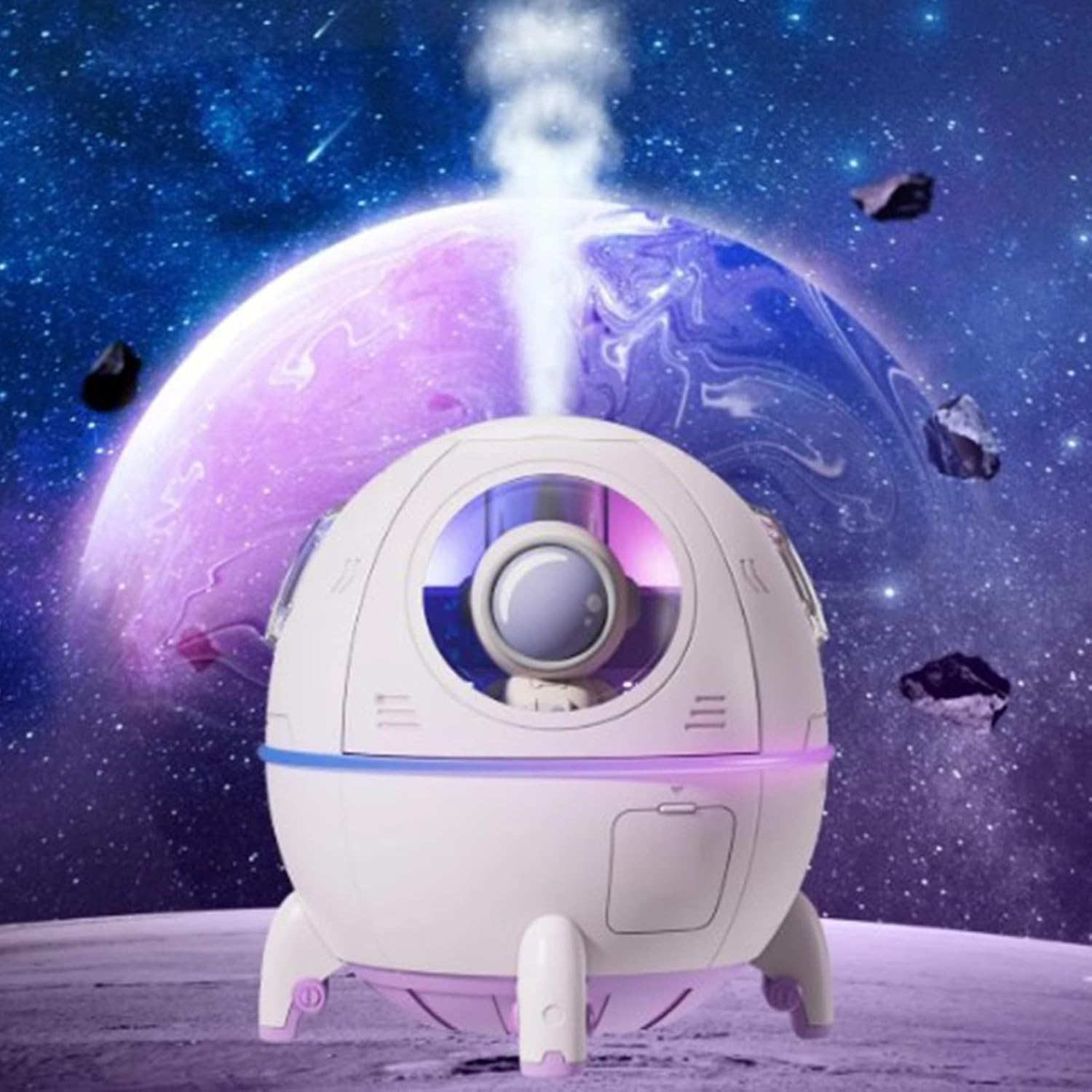 USB Humidifier for Bedroom, Mini Cool Mist Humidifier with Spaceship Design for Office Desk and Car, Portable Ambient Light Quiet Ultrasonic Humidifier with Auto Shut Off