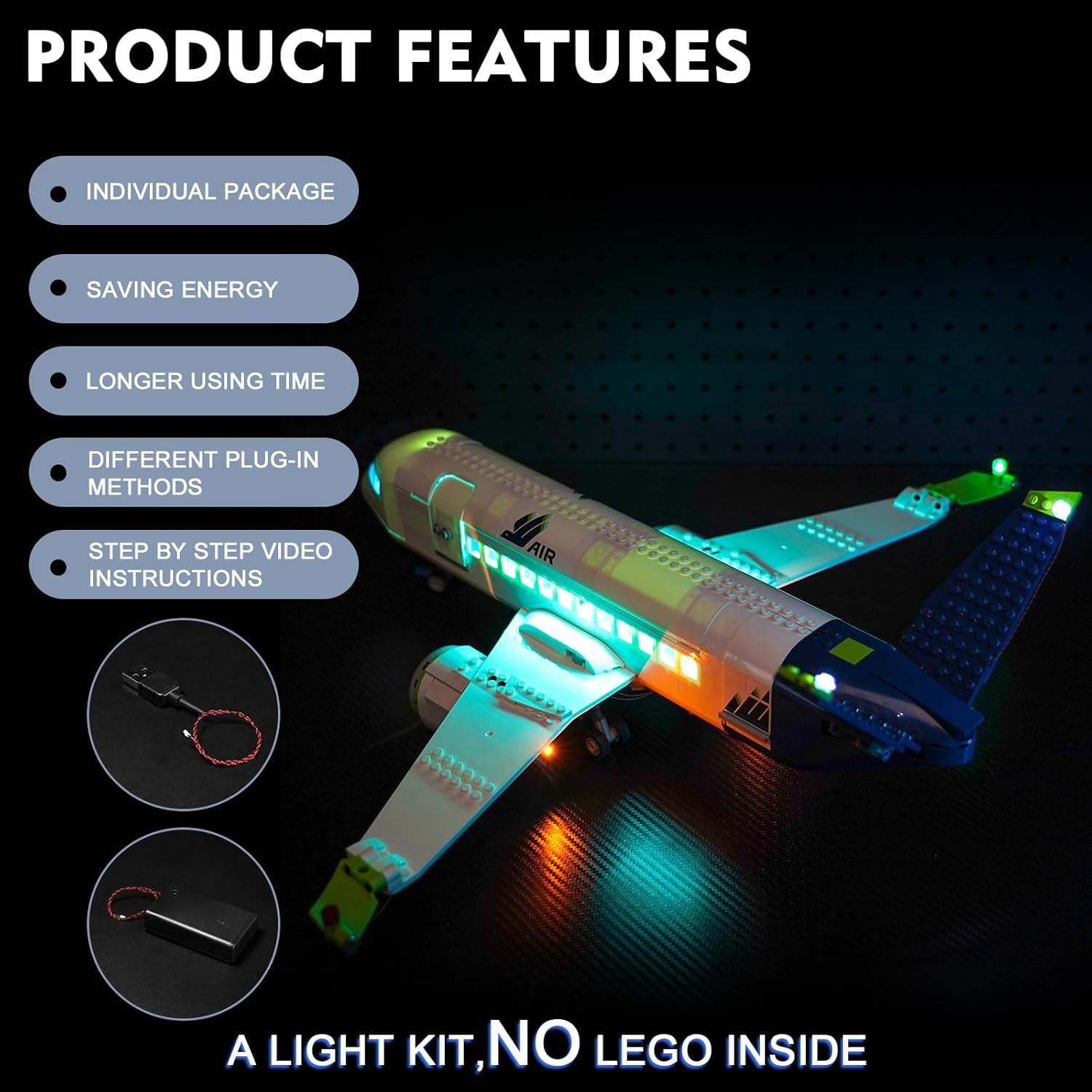 BrickBling LED Lighting Compatible with Lego Passenger Airplane, Creative Light Kit Compatible with Lego 60367-No Model Included