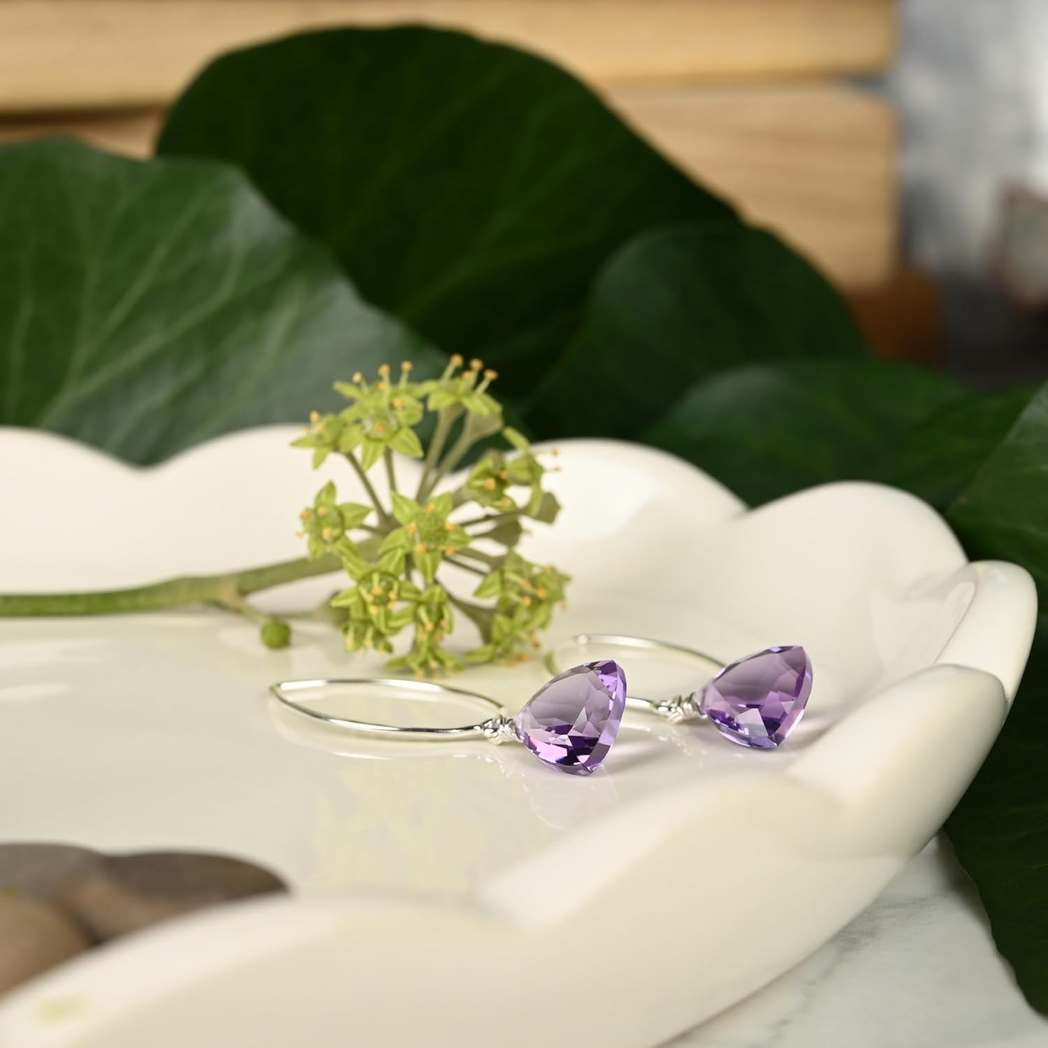 Purple Amethyst Trillion Quartz Sterling Earrings - Image 2