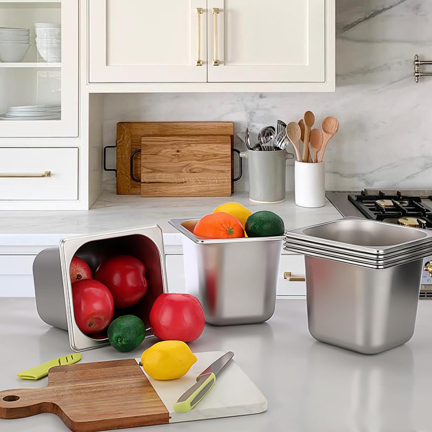 6 Pack 1/6 Size 6 Inch Deep Hotel Pan, Stainless Steel Steam Table Pans, Stackable Catering Metal Pan Commercial Food Pans for Kitchen Restaurant Buffet Party Supplies - Image 5