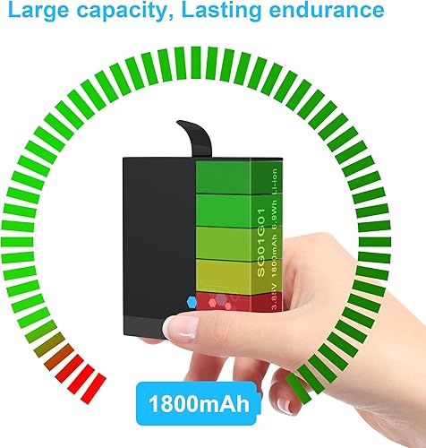 Miniatura 7 de Paquete de 3 baterías de repuesto para GoPro Hero 8, accesorios de cargador rápido con monitor digital, baterías de 1800 mAh, compatibles con GoPro
