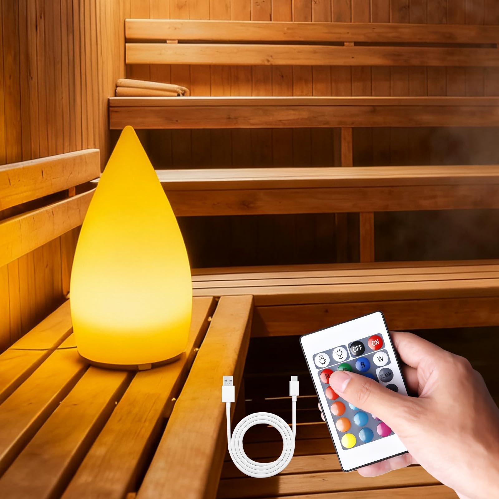 Lampada da sauna, dimmerabile, per sauna, con 16 colori RGB e 4 modalità, batteria senza fili con telecomando e USB, lampada da sauna a LED, cambia colore per sauna, ristorante, bar, giardino