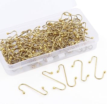 Lemonfilter 120 Pcs Ornament Hooks, Gold Christmas Ornament Hooks for Xmas Tree Decoration, Metal Wire Christmas Ornaments Hangers S-Shaped Anchors for Xmas Tree Party Balls Decorations Hanging
