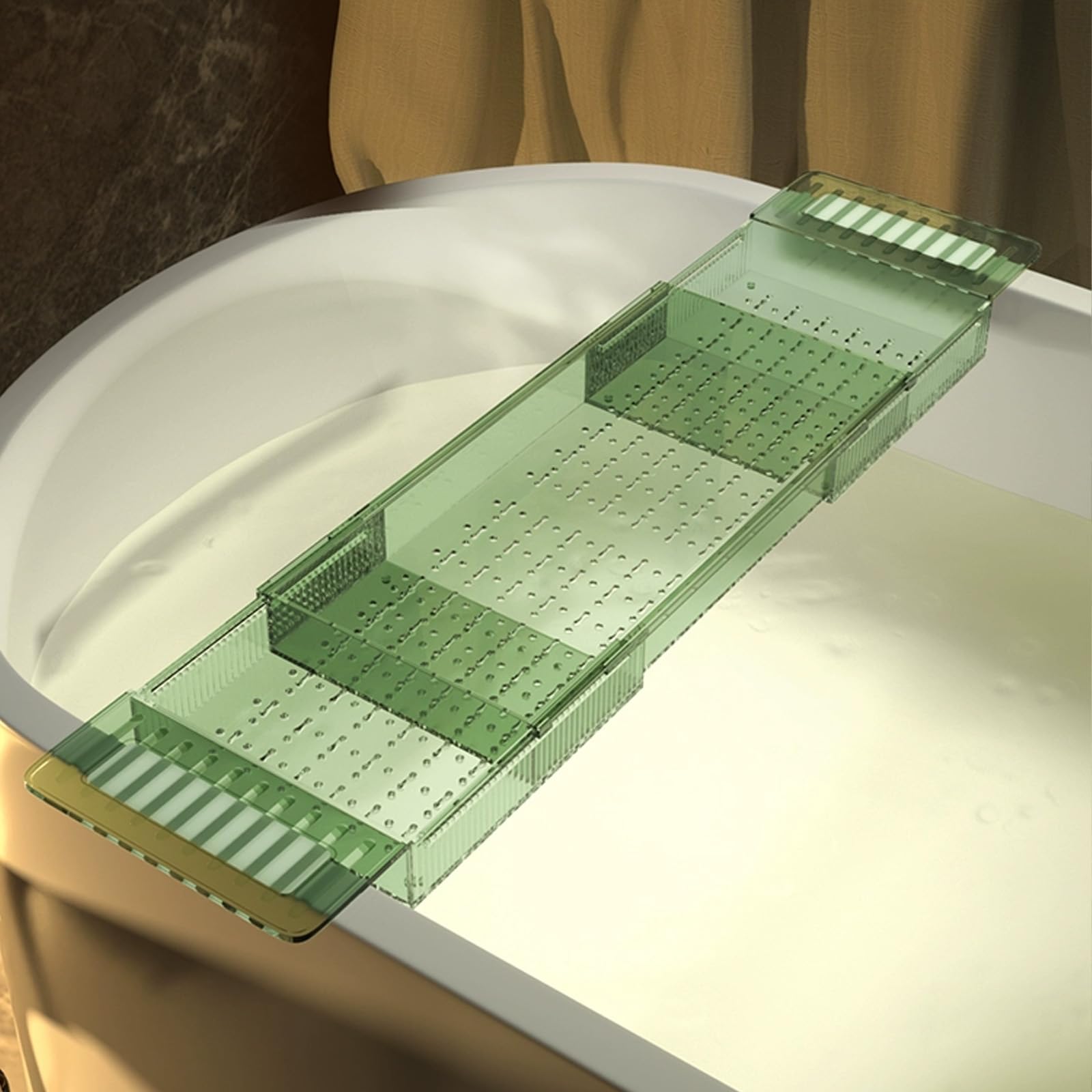 JKJZSALJ Expandable Transparent Bathtub Tray Caddy - Adjustable Bath Tray Table For Relaxing Soaking Fits 22-31.5In Bathtubs Perfect For Reading & Drinks Green-Green-22~31.5In,Green-22~31.5in