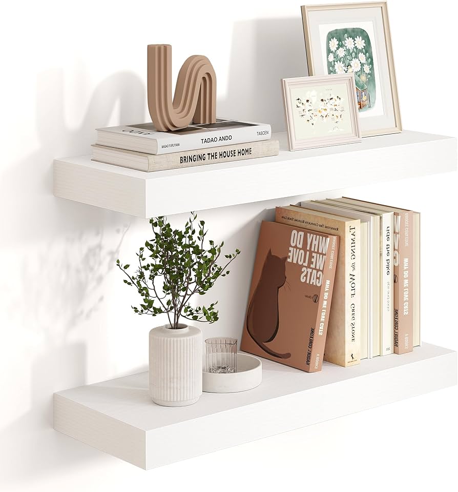 Floating Shelves for Wall,Bathroom Over Toilet Shelf,White Floating Shelves for Wall Decor Storage Bathroom,Bedroom,Living Room,Kitchen,Office,16 inch Set of 2