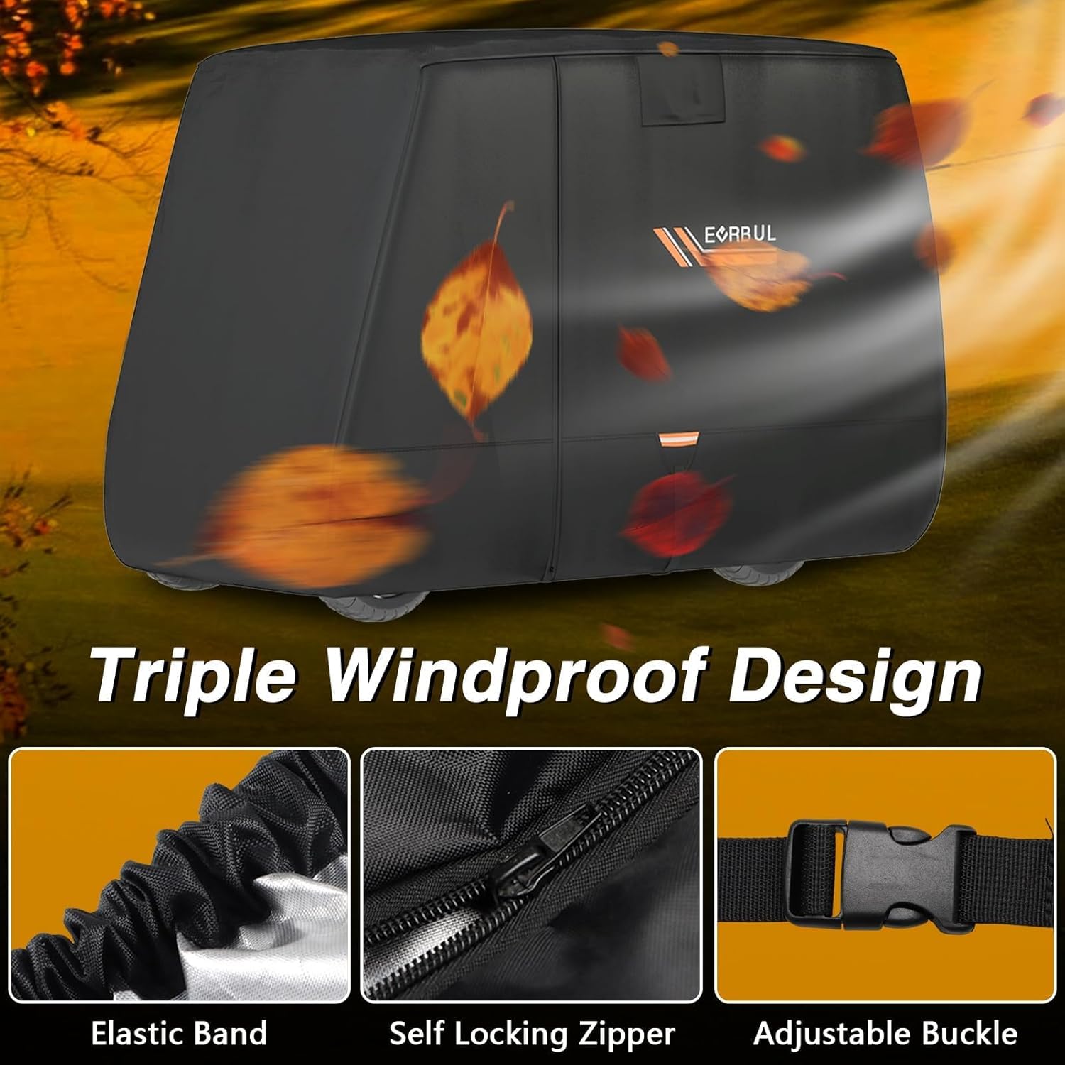 Golf Cart Cover, 420D Waterproof Golf Cart Covers with Three Zipper Doors Compatible with EZGO, Club Car 6/4+2 Passenger Golf Carts, Windproof Sunproof Dustproof Waterproof Golf Cart Cover