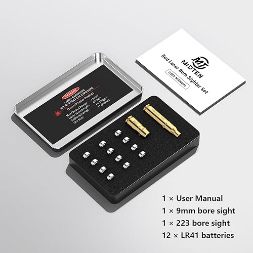 Miniatura 6 de MidTen Miras láser de calibre para 0.223 y 0.354 in, visor láser rojo con 12 baterías, kit de avistamiento para miras y visores