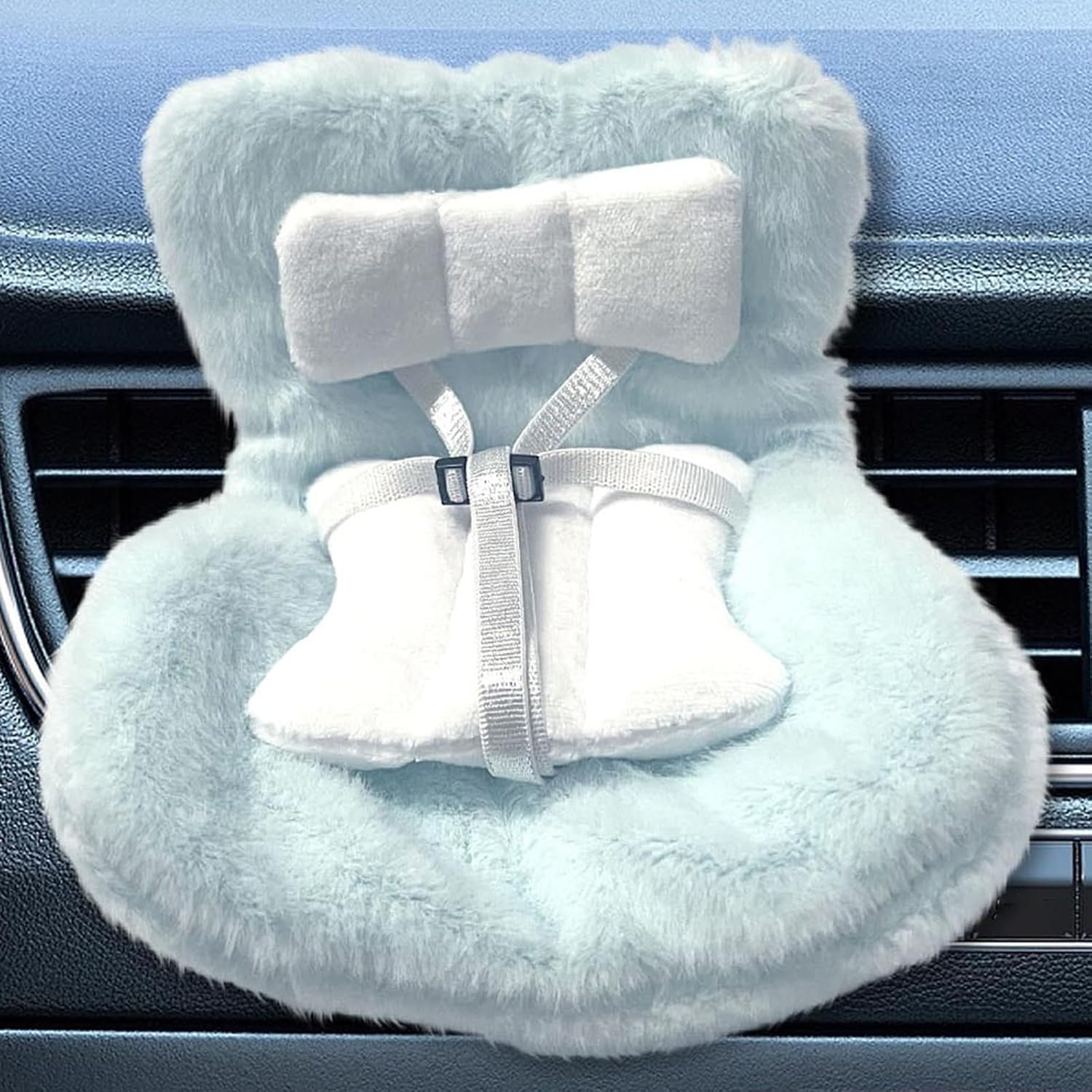 Doll Car Seat for 17cm Dolls with Air Vent Clip and Desktop Stand, Cute and Functional Car Ornament for Doll Fans, Collectors, Doll Accessories (Blue)