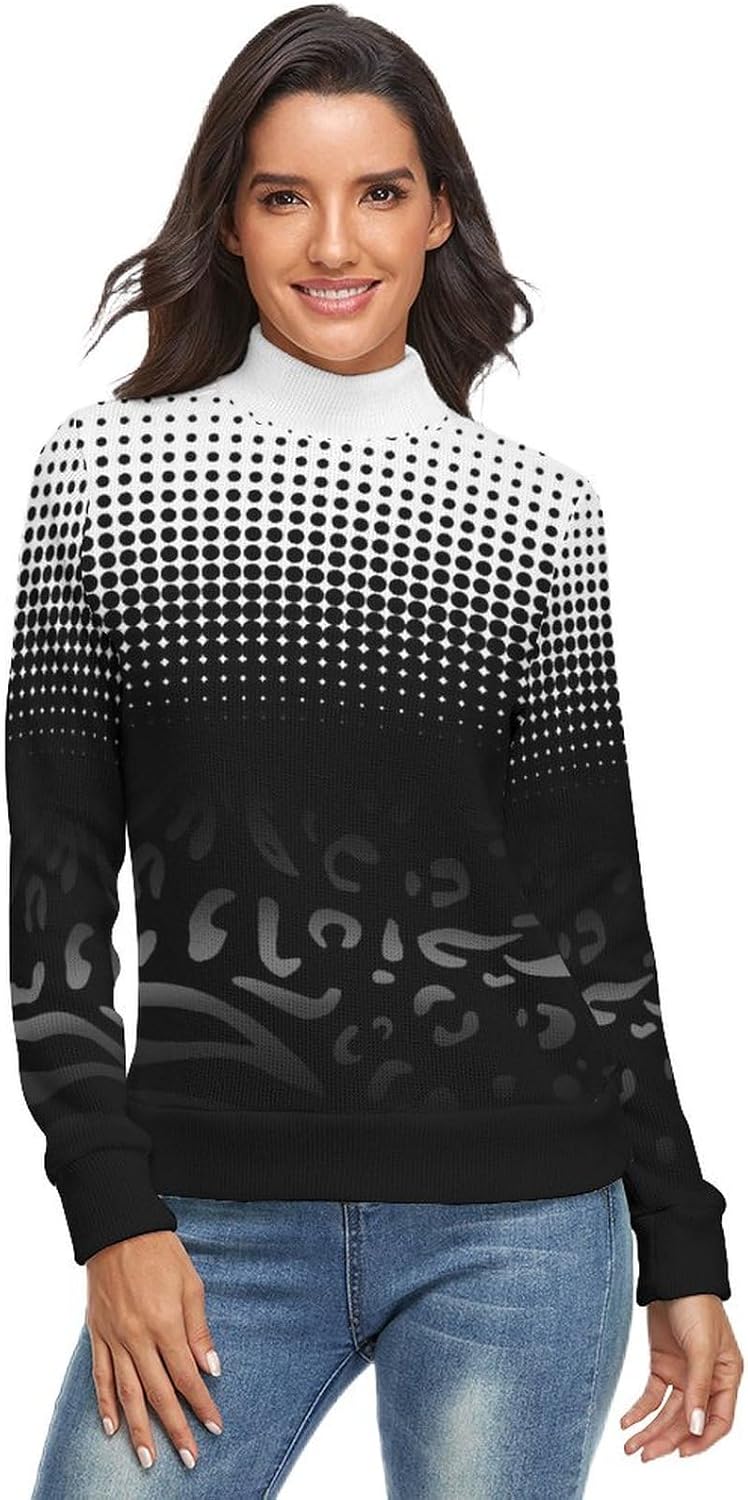 Blue Polka Dot Sweater Woman Long Sleeve Turtleneck Sweater Slim Tops Shirts Thermal Underwear Tops Casual Clothes