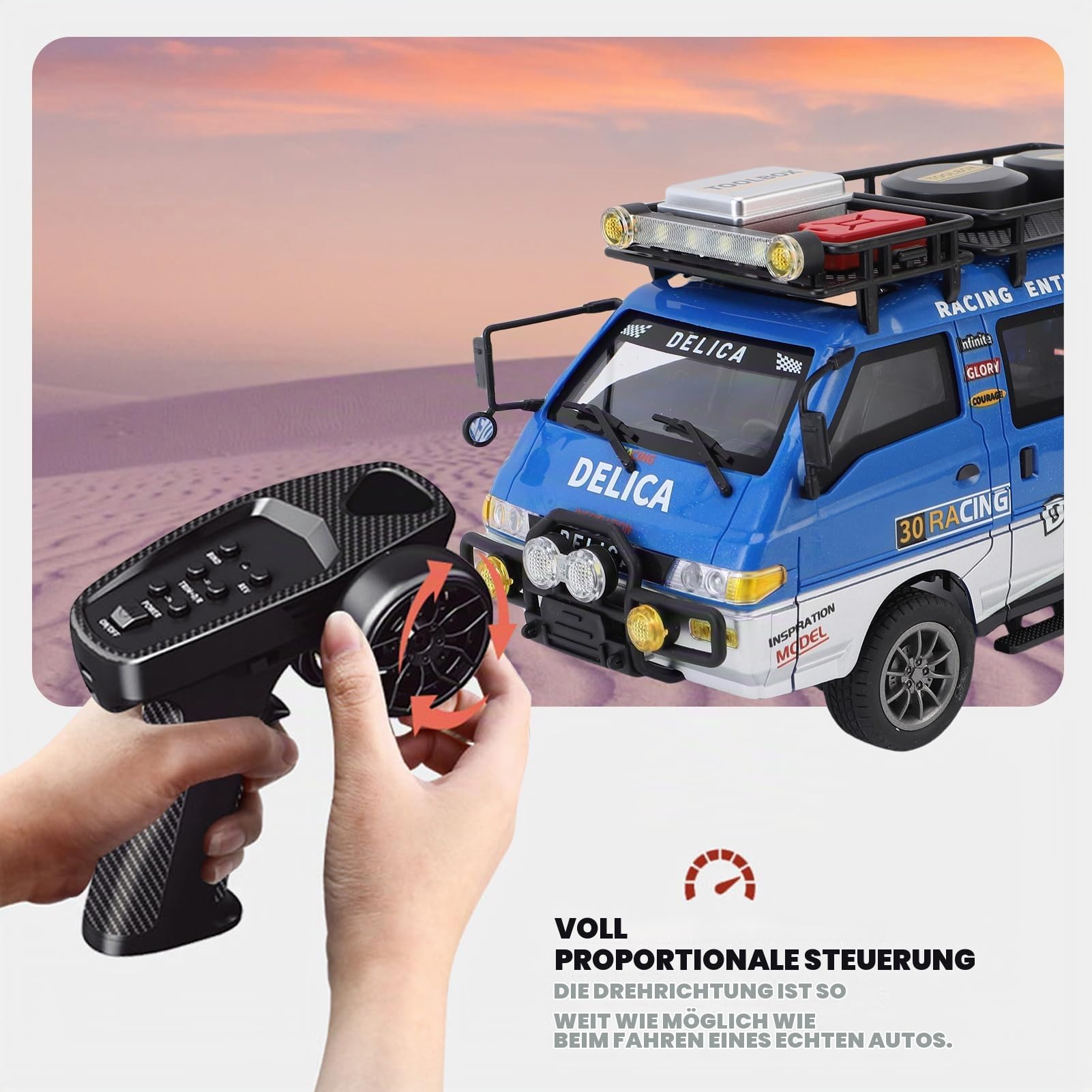 Ferngesteuertes Auto, 1:24 2,4G RC Auto mit LED-Scheinwerfern, Dual-Speed-Modus, 50 Minuten Lange Dauer, RC Car Spielzeugauto Geschenke (Blau 2 Batterien)