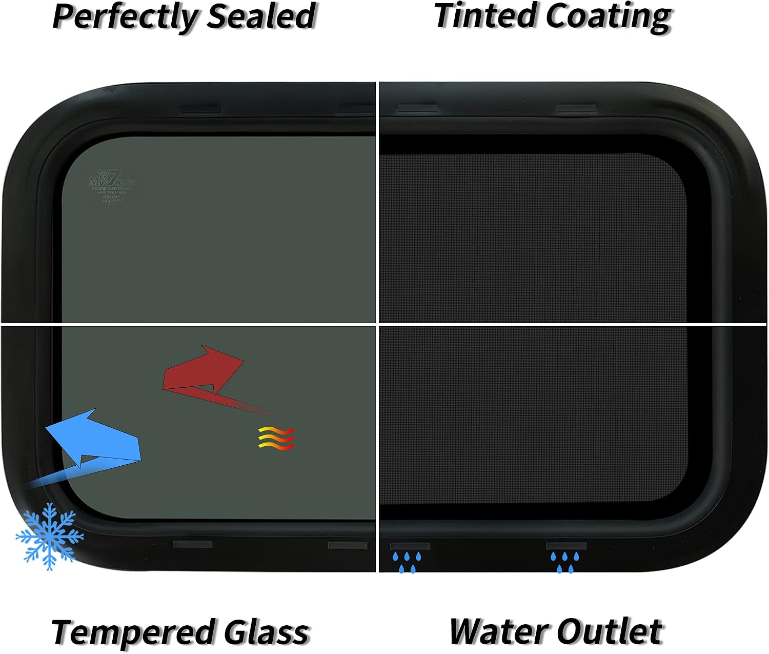 Aucuda RV Window 30x15 with Trim Kit for Camper Replacement in Winter, Horizontal Sliding Windows with Screen for Cargo Trailer 1-3/4" Wall, Teardrop Door Window Tint Shade Glass, DOT Certificated.
