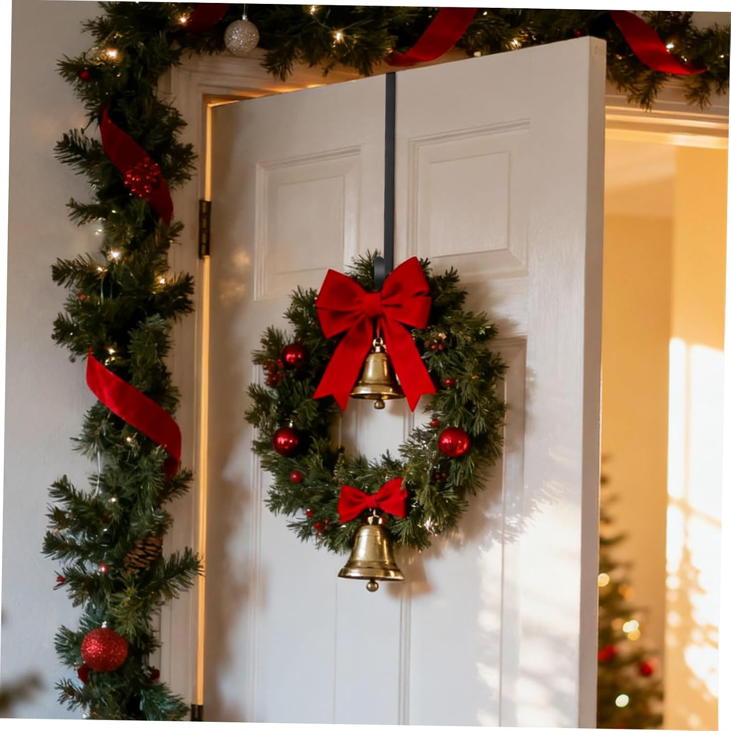Double-Sided Wreath Hanger Door Wreath Hook Over The Door Metal Garland Hanging Hook for Christmas Holiday Decor