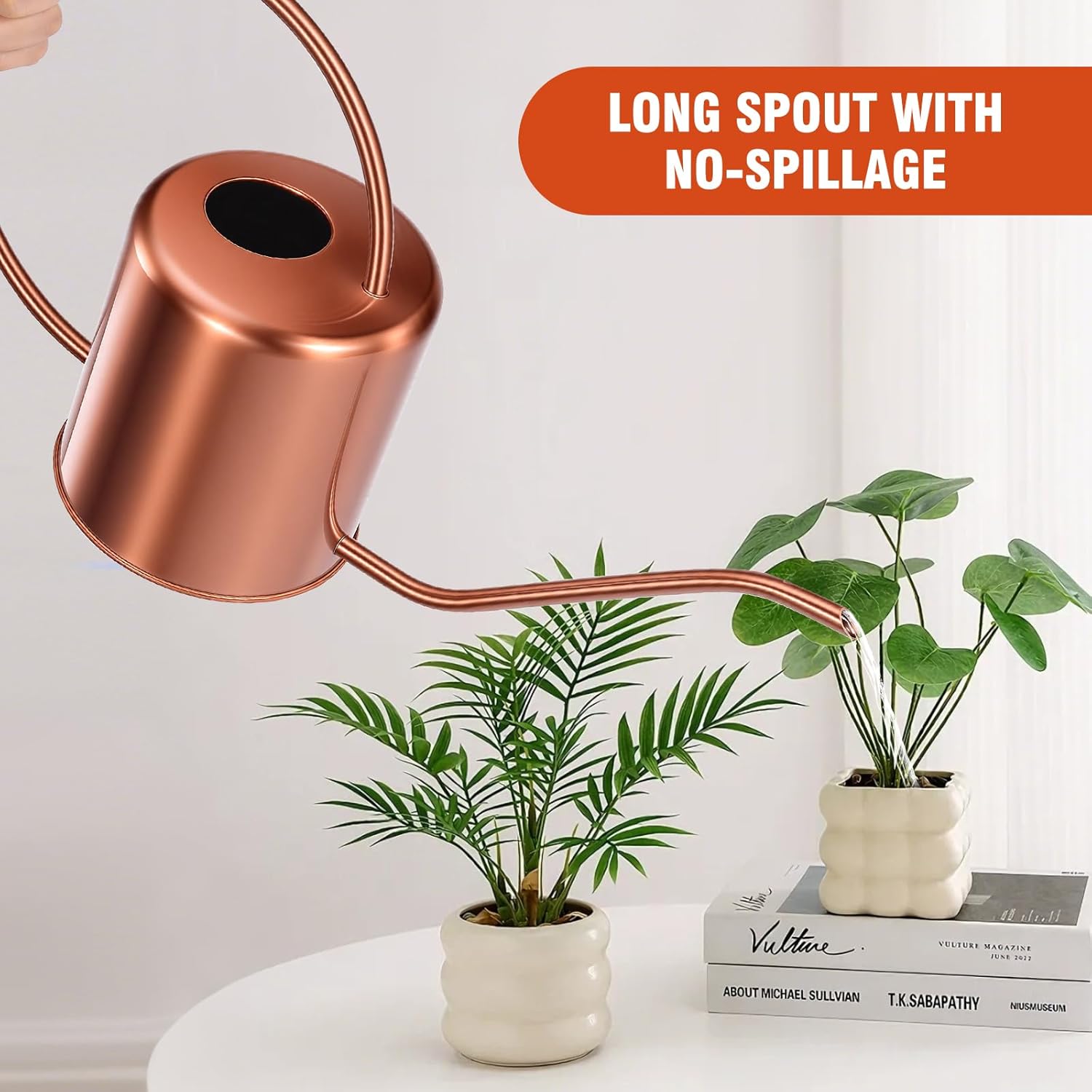 Plant Watering Can, 50 oz / 1500 ml Stainless Steel Metal - Modern Decorative with Long Spout for Indoor Potted Plants, Bonsai, Garden Flowers, Copper