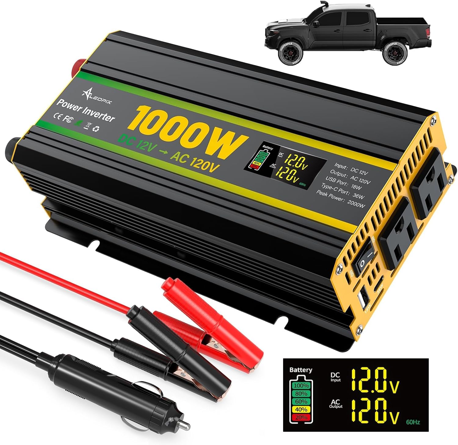 ALEOPIX 1000 watt Power Inverter 12 Volt to 110 Volt