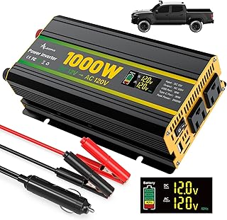 1000W Power Inverter 12V to 110V for Vehicles/Truck/Car/Laptop, 1000 Watt Car Power Inverter with Cigarette Lighter/LED Display/100A Battery Cables/2 AC Outlets/2 USB Port, Surge 2000W Car Inverter