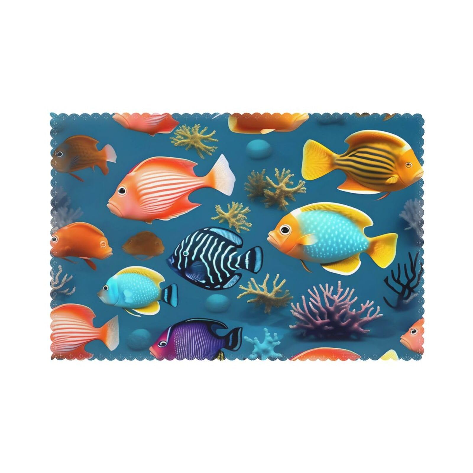 Submarine reef fish Placemat set of 6, oil-proof and insulated dining table placemats, washable and wipeable.