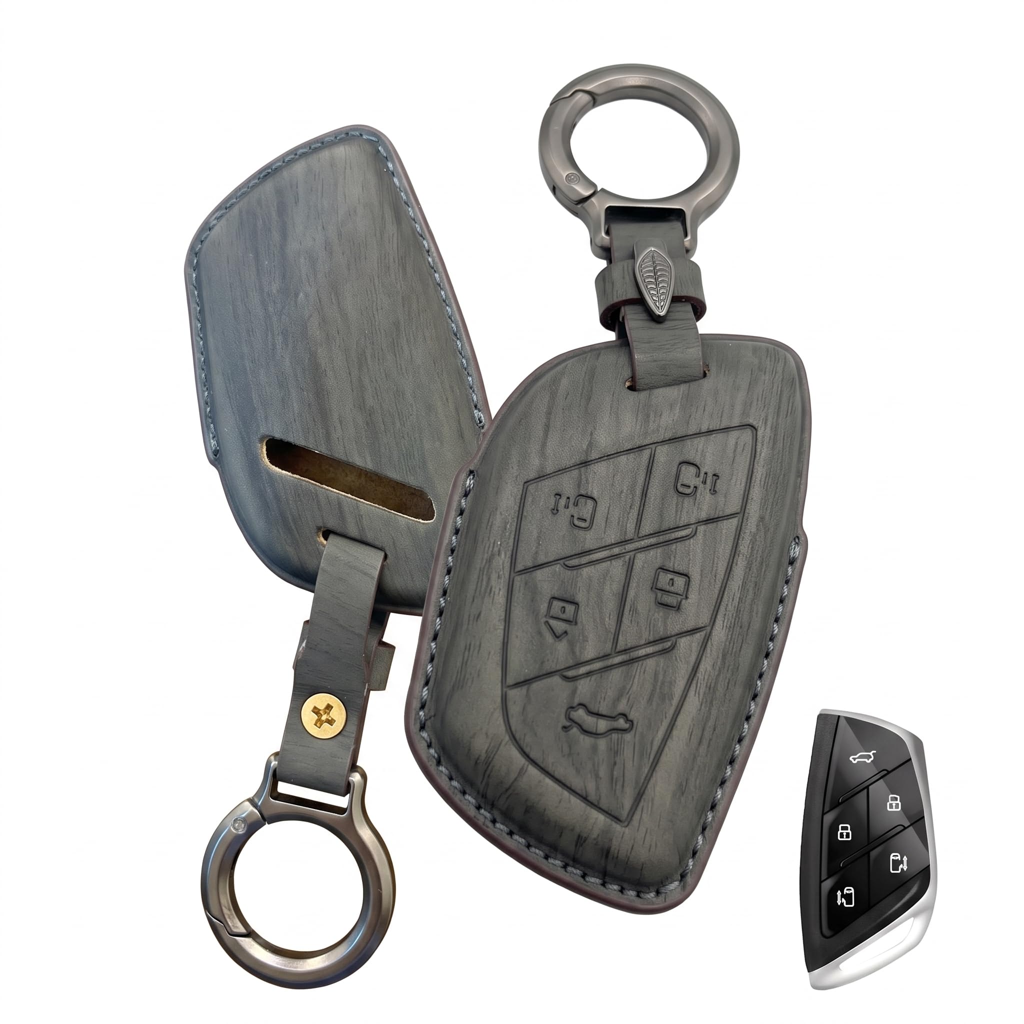 Ashar Key Hub Wood Finish Vegan Leather Key Cover Compatible for MG M9 EV (5-Button Smart Key) – Premium Fob Case Protector with Keychain Ring-image-22