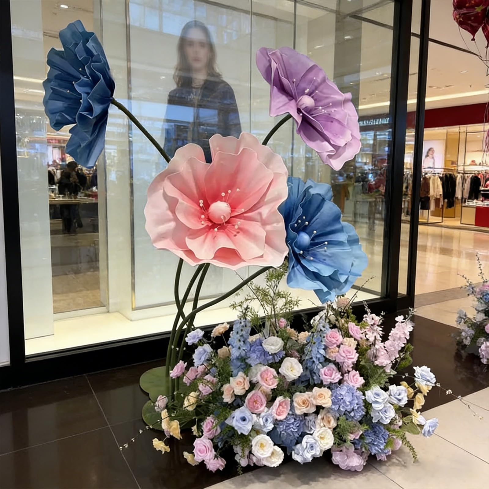 Künstliche Blumen Frühling Outdoor Dekoo Blumen Künstlich Groß mit Ständer und Sockel für Hochzeitsempfang, Party Bankett Hintergrund, Home Decor(Set A1)