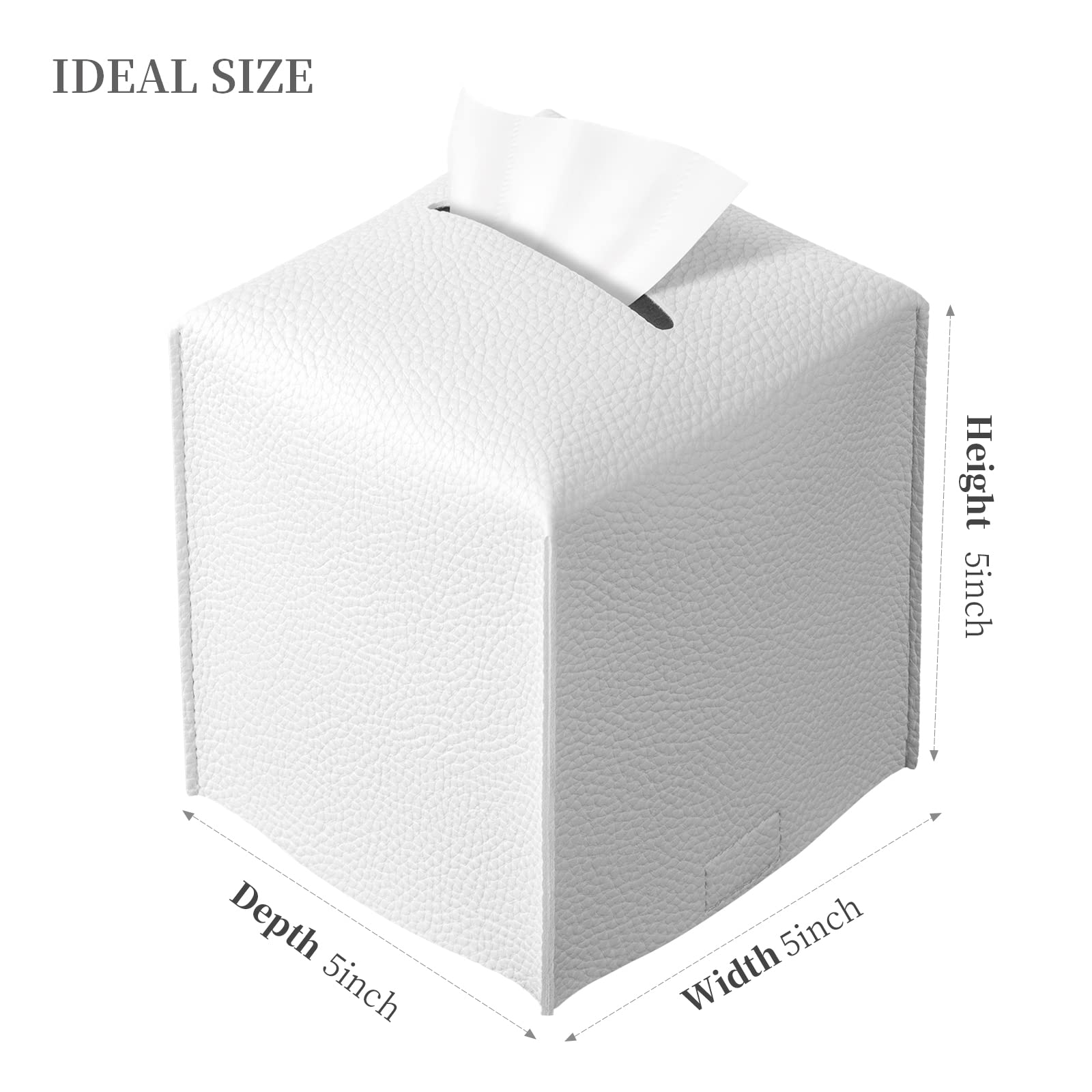 Contenitore Quadrato Per Fazzoletti In Pelle Sintetica - 13,3 Cm - Bianco, Per Bagno, Ufficio, Auto - 3