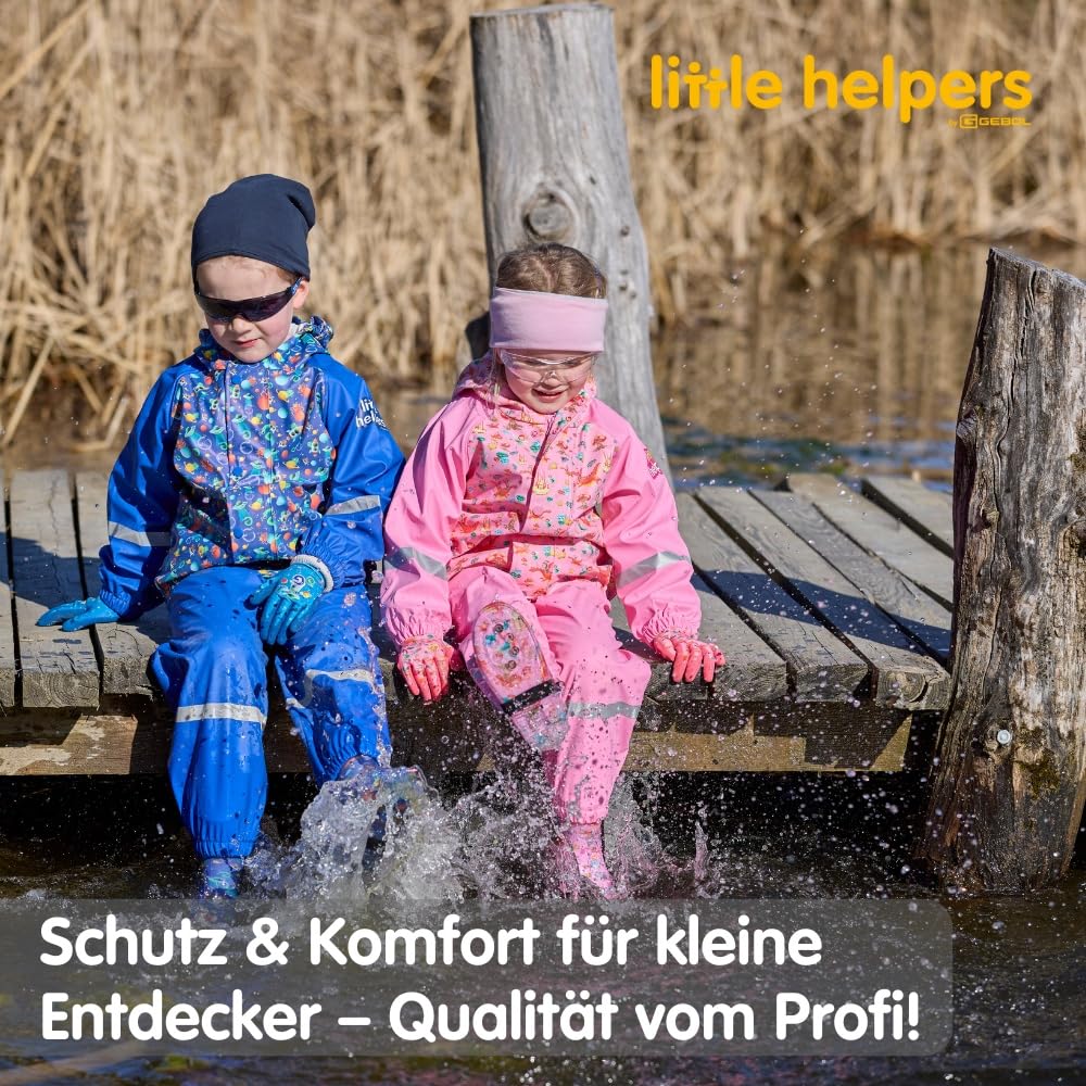 Gebol Kinder Regenhose wasserdicht mit Hosenträgern – leichte robuste Outdoor Regenhose mit Reflektoren für Mädchen & Jungen – Matschhose „Little Helpers”