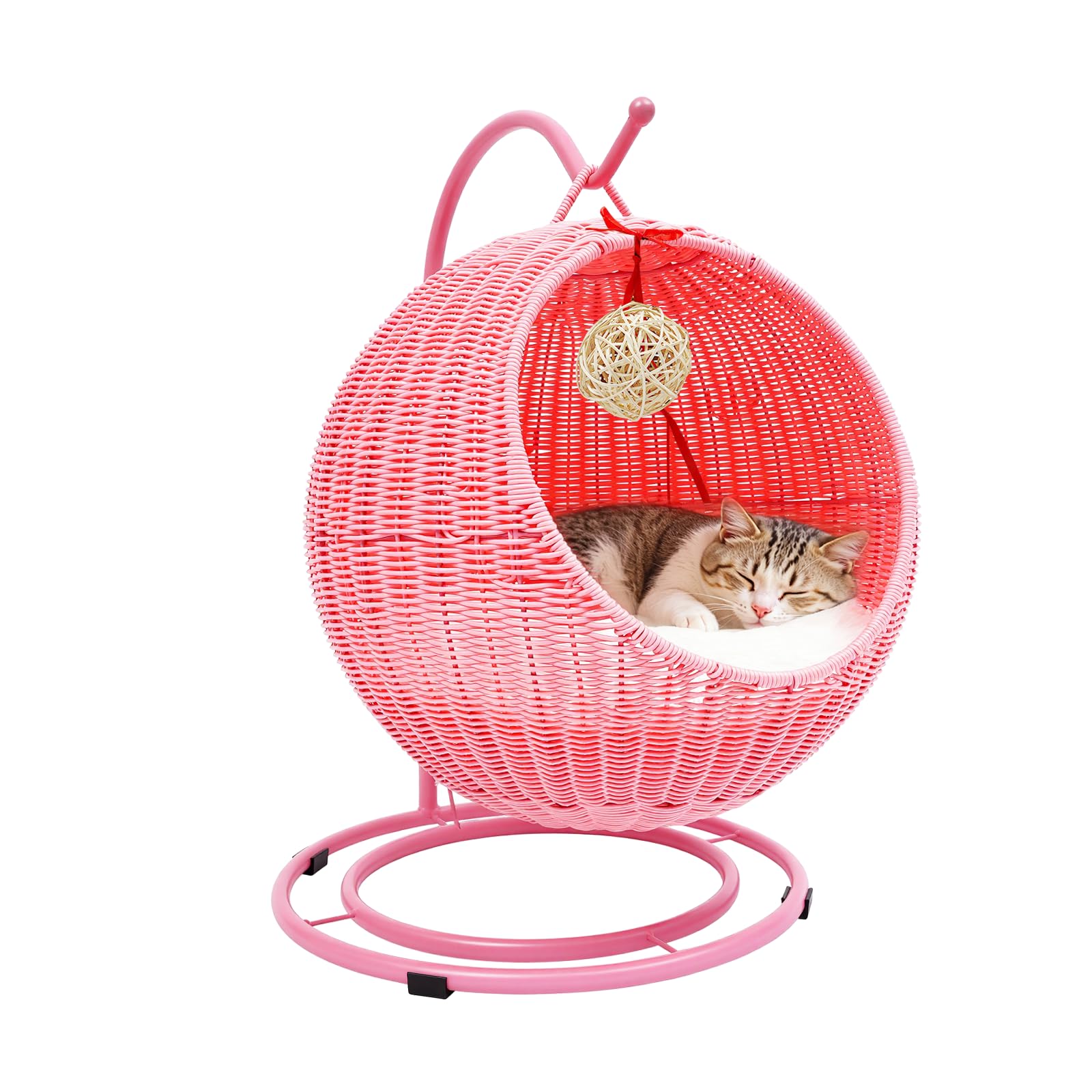 Katzenschaukel | Katzensofa Pink | Katzenkorb Rattan | Handweben Hängeschaukel Katze | Papasan Chair for Cats | Stylische Katzenhöhle | bis zu 7,5 kg