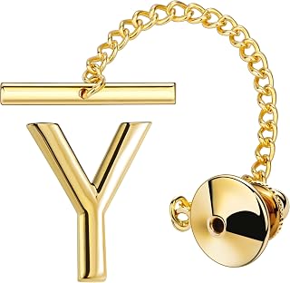 AMITER Men Tie Tack Initial Gold/Silver Tie Pin with Chain Clips for Necktie, Bow Tie & Hat