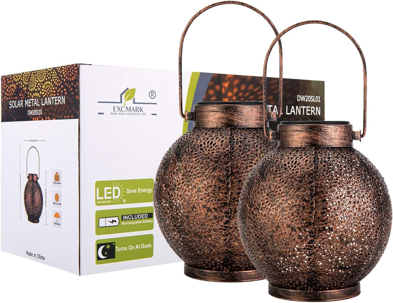 EXCMARK 2 Pack Solar Lanterns Outdoor Hanging Lights Decorative, Solar Outdoor Decorations for Patio Garden Yard Porch and Tabletop.