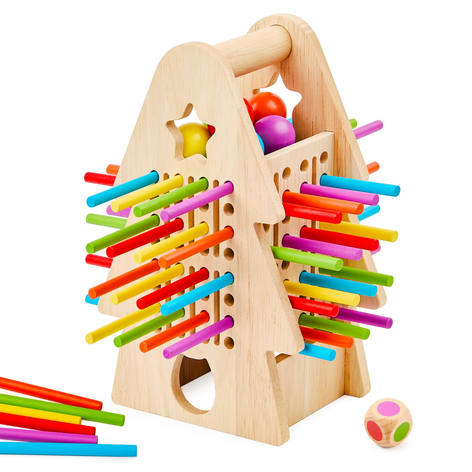Greek Science Montessori Spielzeug Gleichgewichtsspiel mit Holzstäbchen | Förderung der Feinmotorik & Mathematik, Würfelspiel für 2-4 Spieler, Familienspiel Reisespiel Geschenk für Jungen und Mädchen