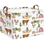 HKEC Rectangle Storage Basket with Handles,Collapsible Storage Bin,Books Box,Gift Basket(Farm)