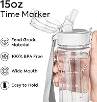 Vista 4 de OLDLEY Kids Water Bottle with Straw 15 oz BPA-Free Leak-Proof Motivational Water Bottles with Time Marker for School Sports Travel Gym, Easy to Use
