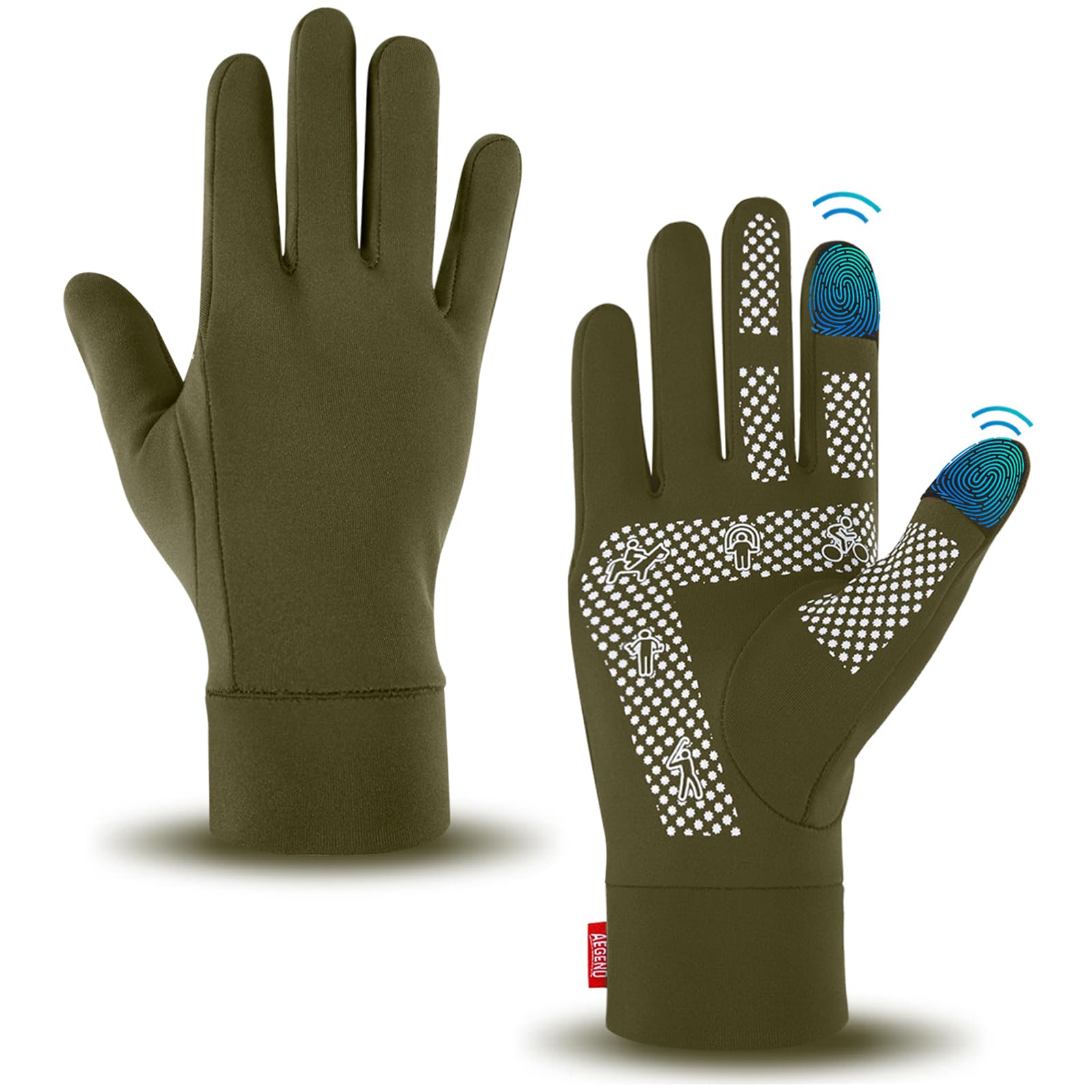 Aegend Lightweight Winter Gloves for Men Women, Warm Running Gloves Touchscreen Thermal Glove Liners for Cold Weather Driving, Cycling &amp; Hiking, Non-Slip, Elastic Cuff, Stretchy, Durable