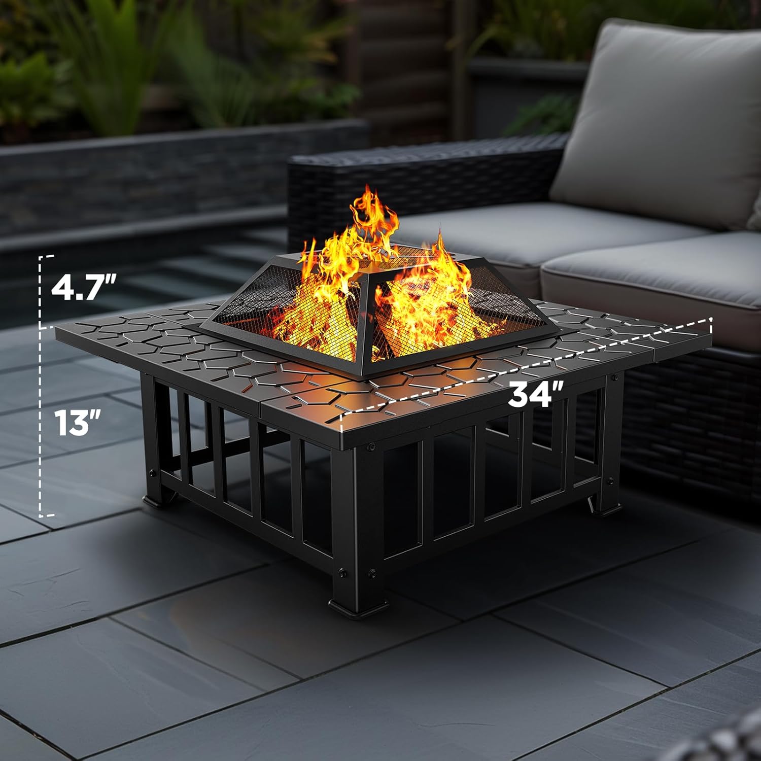 Ciays 34 inch Fire Pit 3-in-1 Multipurpose Outdoor Fire Pit Table with Spark Screen, 22-inch Fire Poker, Rain Cover for Camping, Backyard, Patio, CIFP01B