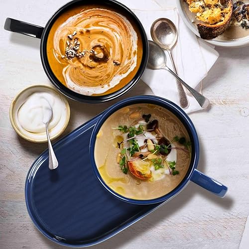 Miniatura 3 de Tazón de sopa con asa y plato de ensalada, combo de plato de sopa y sándwich, taza de sopa de 18 onzas para cereales, plato de pasta de cerámica