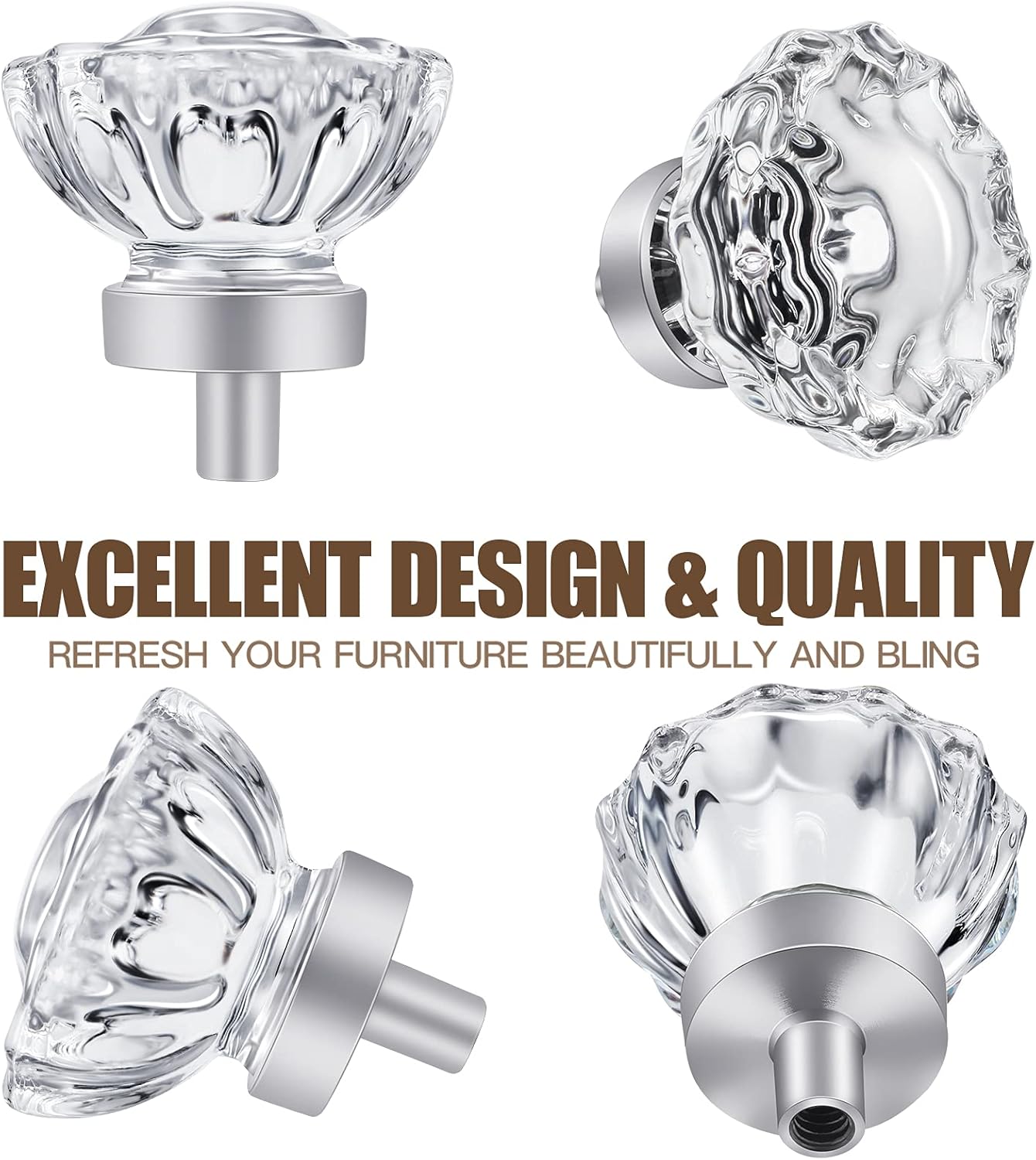 Polished Chrome konbs, Glass Cabinet Knobs, Vintage Crystal Knobs and Pulls for Dresser Drawer,Kitchen (Round, Polished Chrome, 16 Pack)