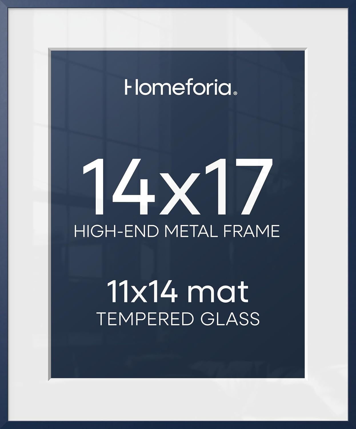 Homeforia 14x17 Picture Frame Navy Blue, High End Metal 14x17 Poster Frames with Mat 11x14 inch Photo, 14 x 17 Navy Blue Frame Matted to 11 by 14 Print, 17x14 Frame, Tempered Glass, Wall Kit, Set of 1