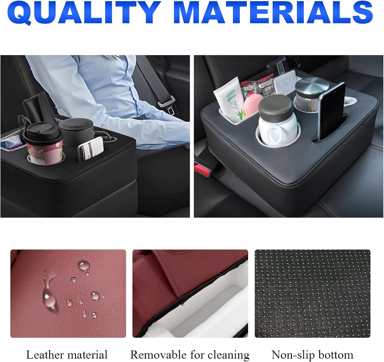 Kewucn Car Back Seat Organizer - Leather Couch Tray, Waterproof Auto Organizer, Universal for Car, RV, Sofa, Bed - Wine Red