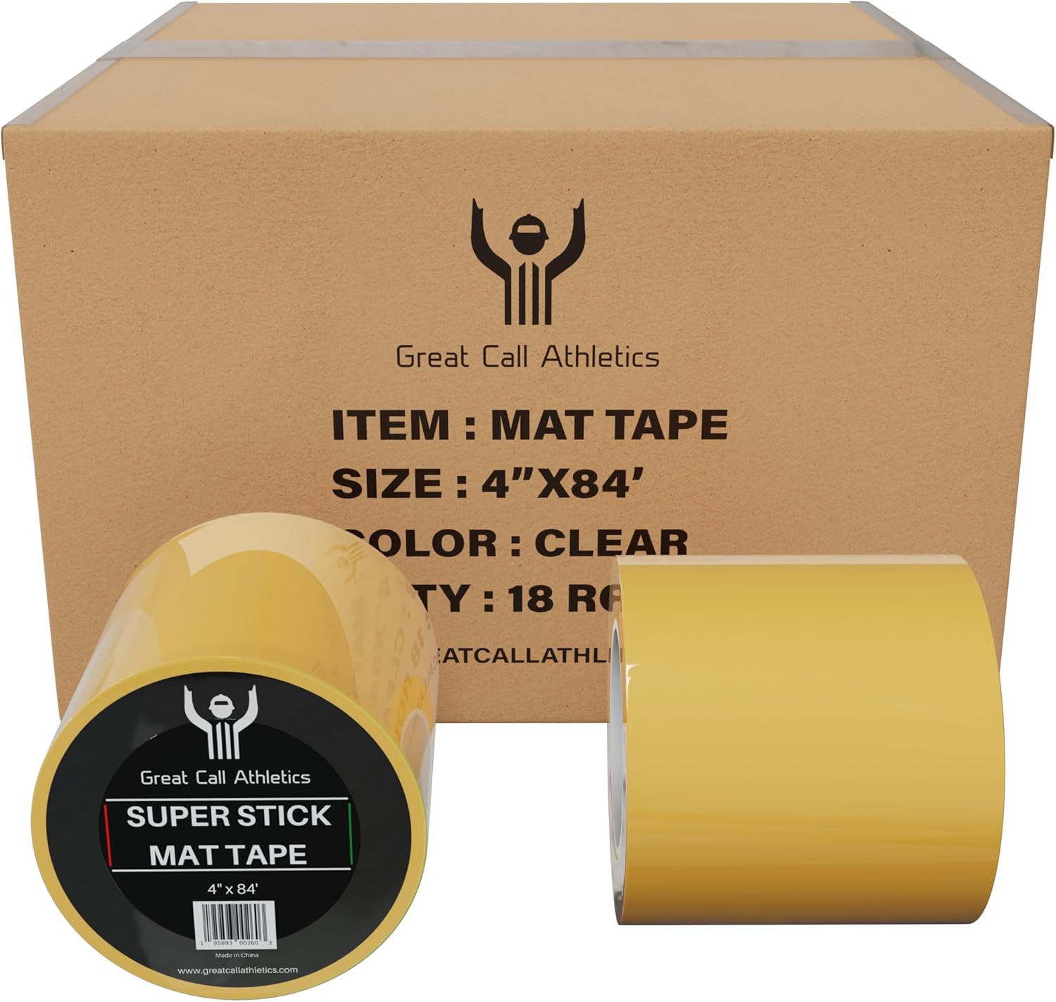 Great Call Athletics | 1 Case of 18 Rolls | Professional Super Stick Wrestling Mat Tape | 4" x 84' | Wrestling Gymnastics MMA Floor Clear Reusable