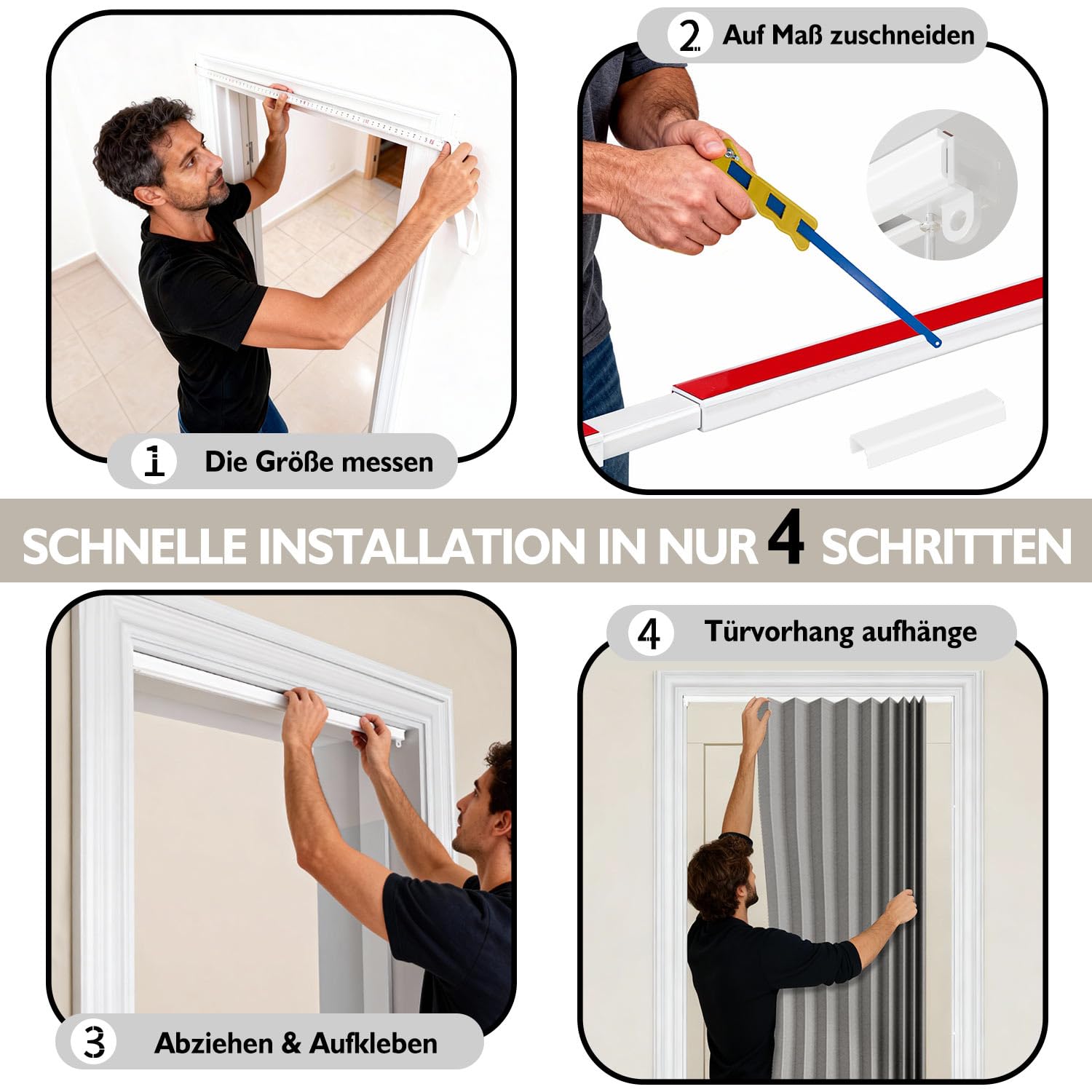 Jilron 100% cortina opaca para puerta – Estilo acordeón plegable con cierre magnético, montaje adhesivo sin necesidad de taladrar, incluye barra adhesiva, oscurecimiento y protección contra el viento