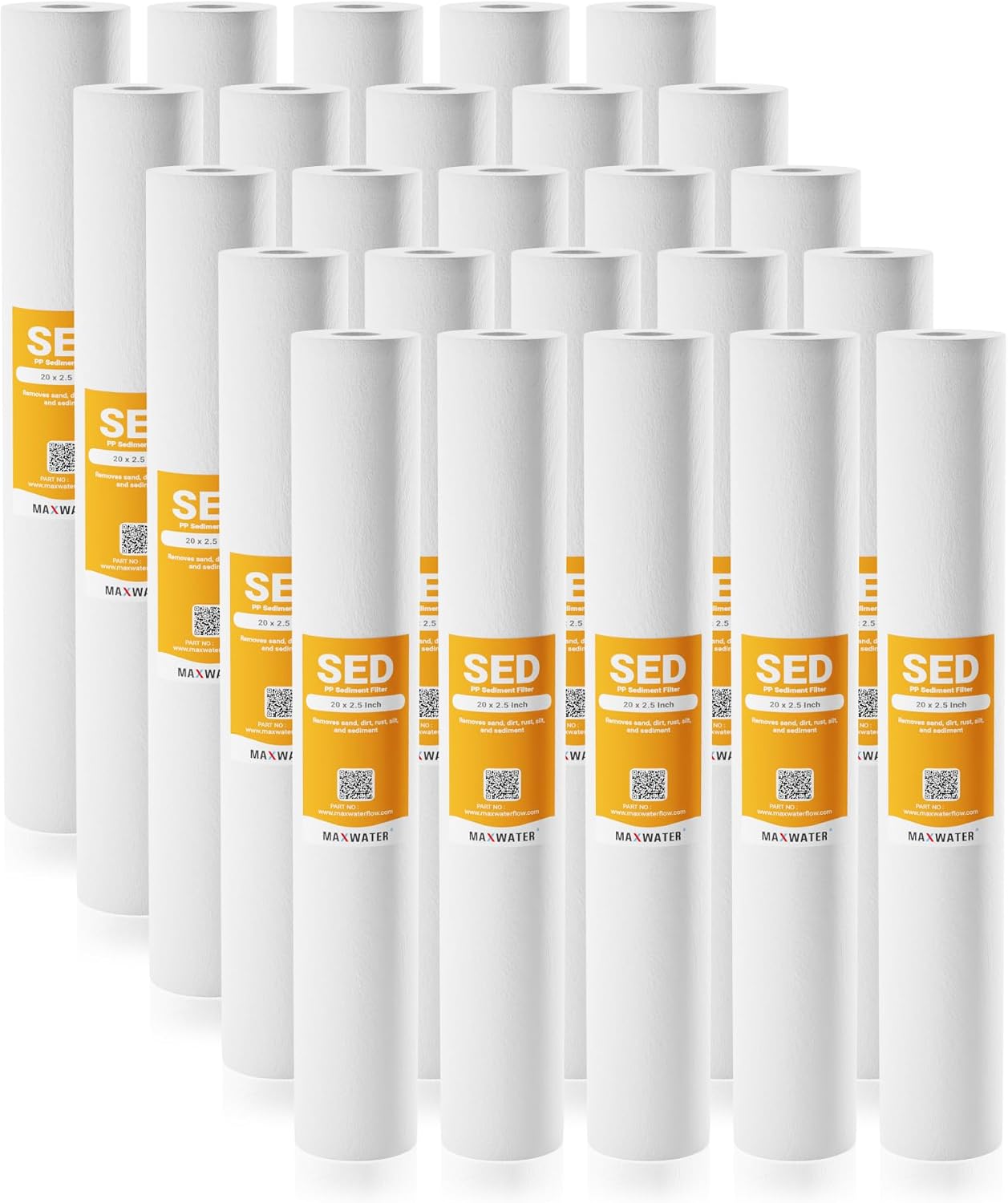 Max Water Slim Blue 5 Micron 20 inch x 2.5 inch Whole House Melt-Blown Polypropylene Sediment Water Filter Replacement Cartridge (Pack of 25)