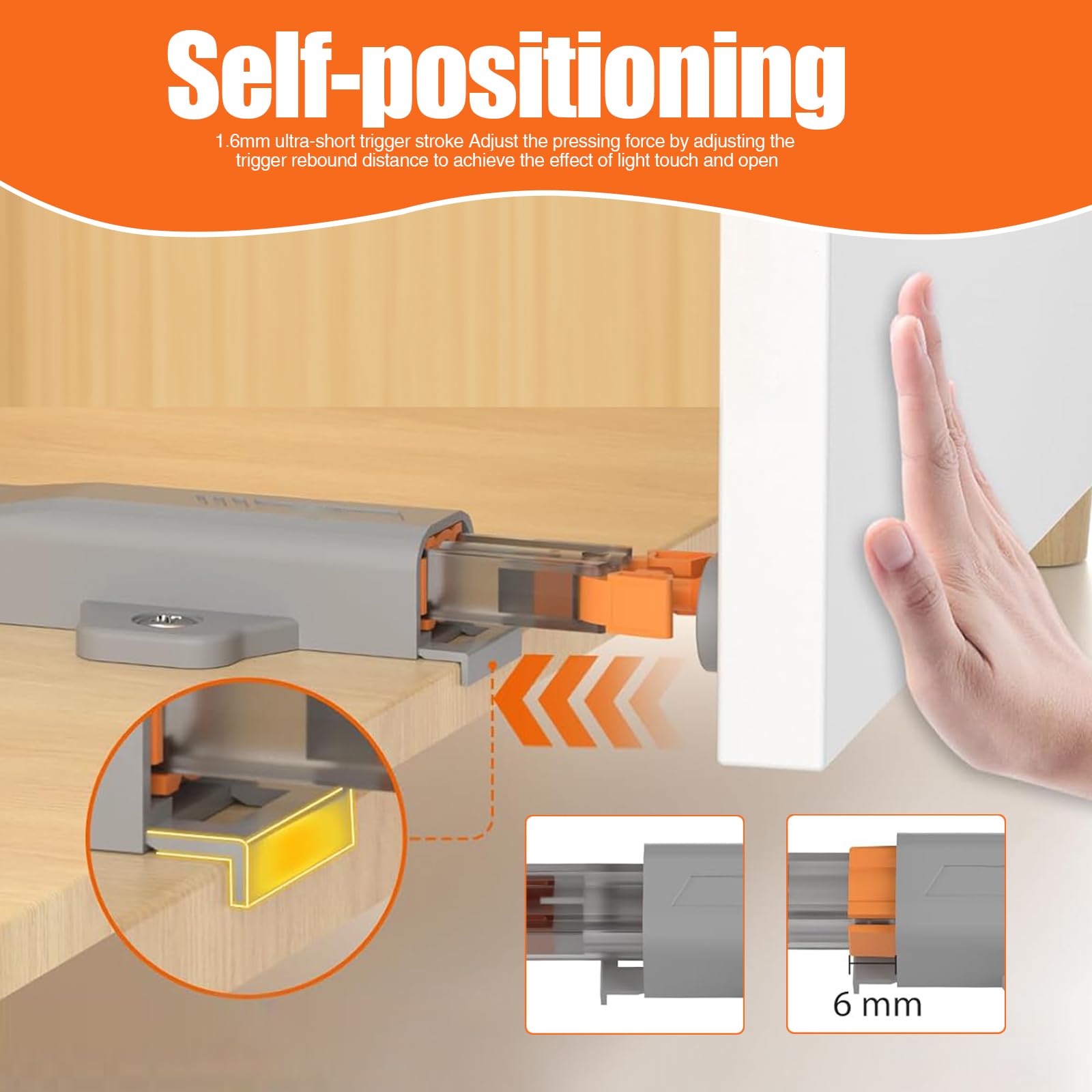 6 Stück Schranktüröffner Push to Open, Drucköffner Schrank Heavy Duty Push Open Türöffner 30N Schranktür Drucktüröffner für Groß Schränke Küche Freigabe Schnapper
