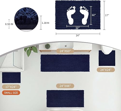 Miniatura 2 de Alfombra de baño pequeña, antideslizante, lavable, color azul marino, de 17 x 24 pulgadas, súper absorbente, suave, alfombra de baño de felpilla