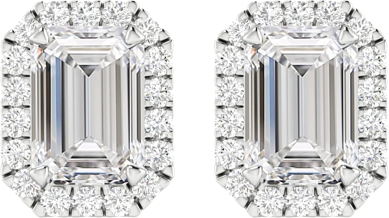 1 to 6 Carat IGI CERTIFIED LAB GROWN Emerald Halo Diamond Earrings 14K Gold Value Collection Push Back Push Back (I-J Color SI1-SI2 Clarity)