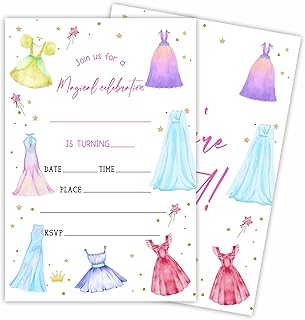 Magical Celebration Birthday Invitations With Envelopes - Princess Dress - Double-Sided Fill In Style Birthday Invite Cards For Kids, Boys & Girls, Party Favor & Decorations(20 Pcs) - B10 - Buy now