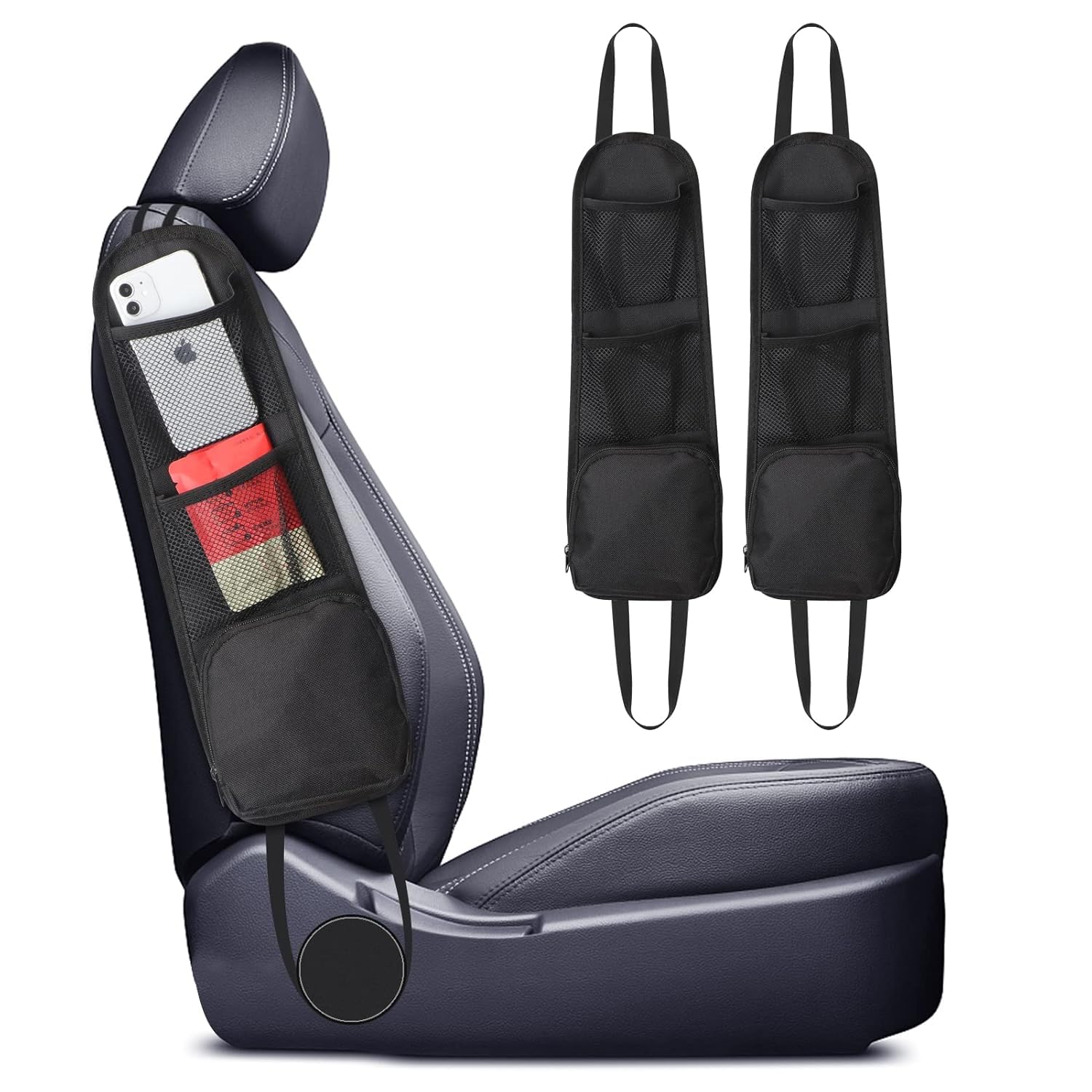 Hidak Car Seat Side Organizer, Auto Seat Storage Hanging Bag, car back seat organizer, Car Storage Accessories, Phones, Drink, Stuff Holder with Mesh Pocket for Cars, SUV & Truck.Etc. (2)-picture-26