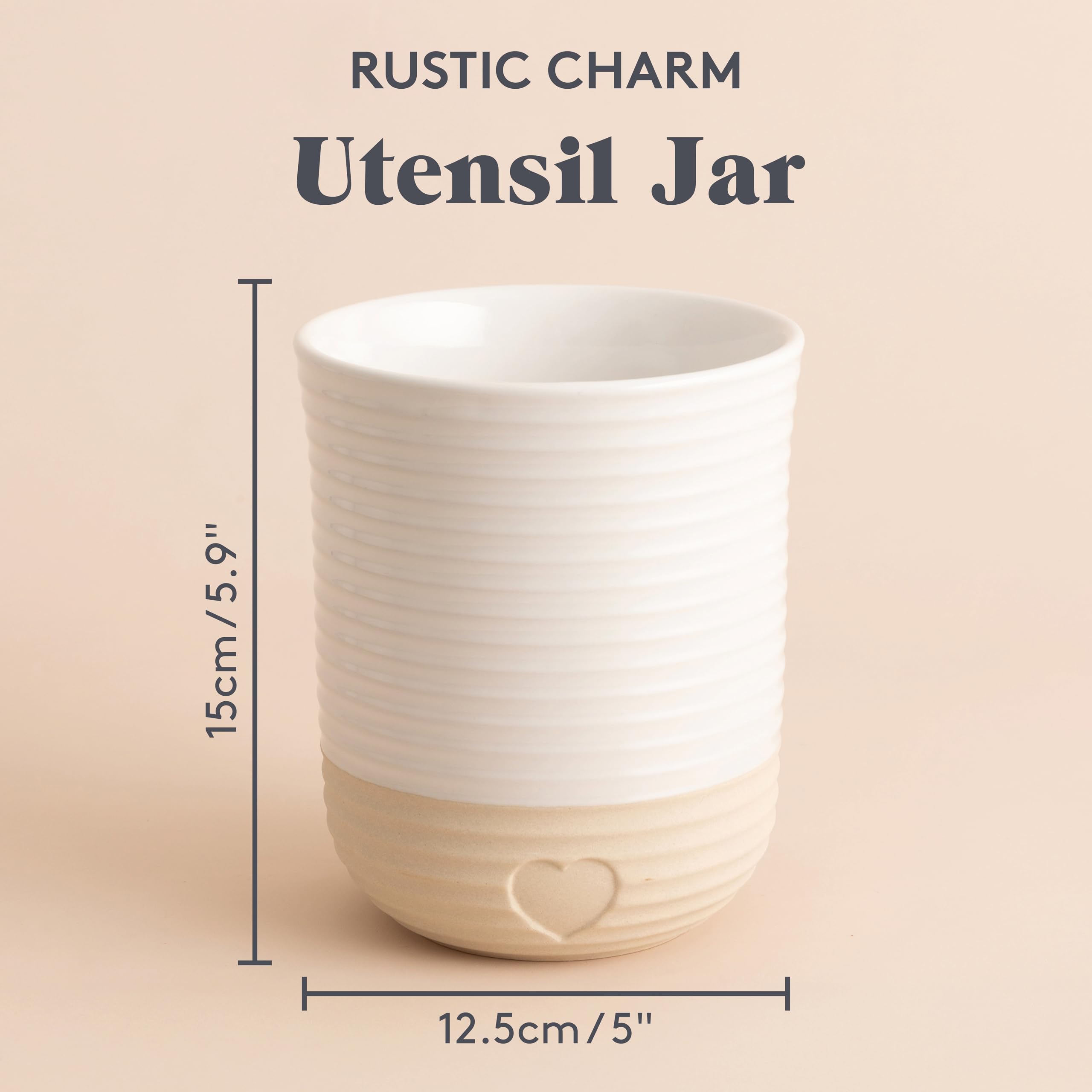 Mason Cash Portautensili rustico in gres porcellanato con motivo a cuore inciso durevole grande capacità per utensili da cucina e gadget elegante organizer da piano di lavoro